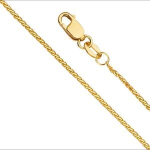 14k solid gold wheat chain Necklace 22” | perfect gift | 14K 1mm 8 Round Whe…